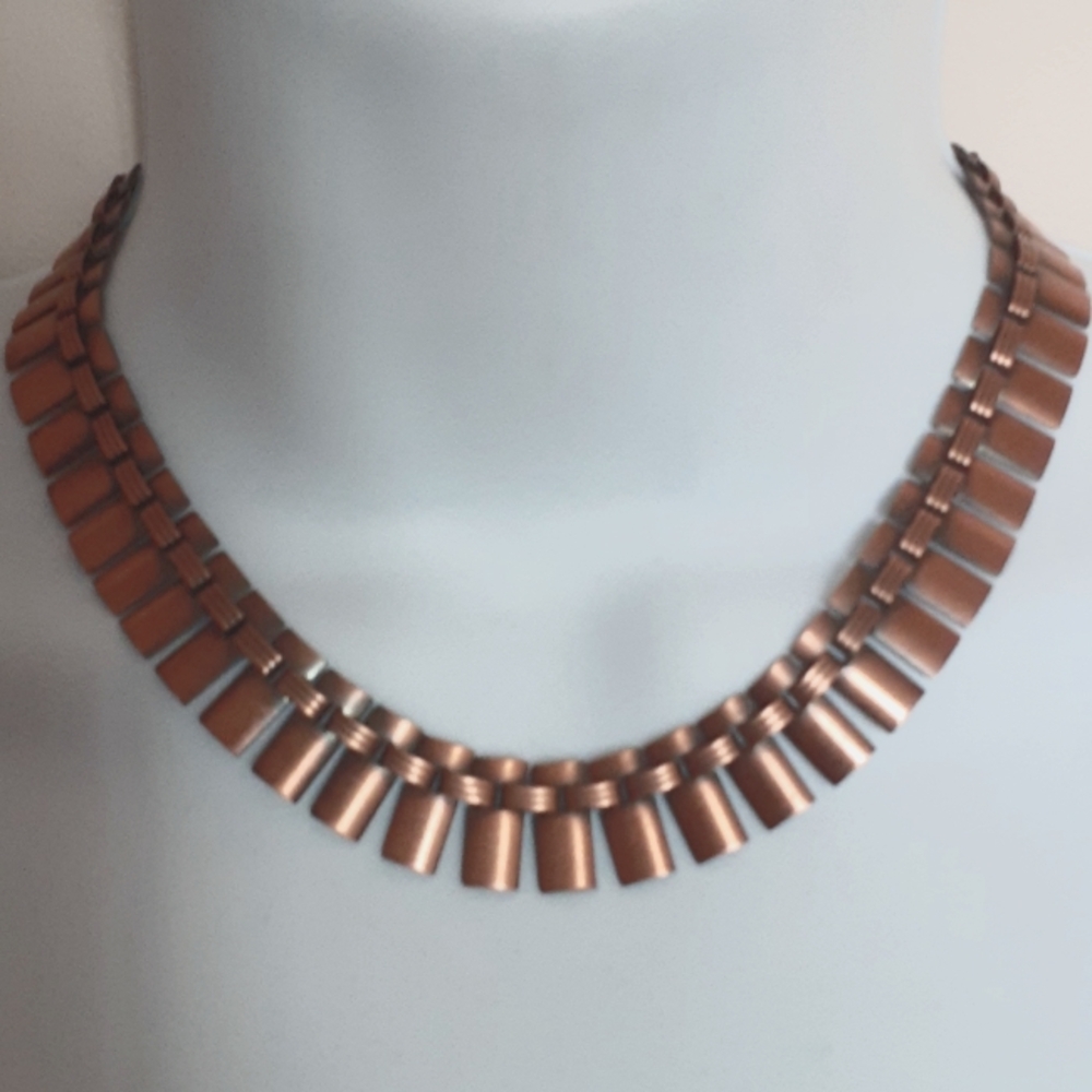 Copper Tone Geometric Necklace with Modern Design